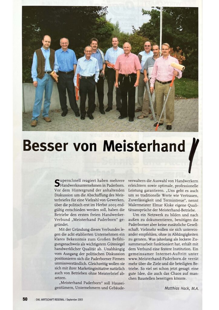 Artikel über den Meisterhand Verbund