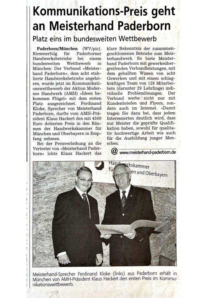 Artikel zu Kommunikationspreis für den Meisterhand Verbund.
